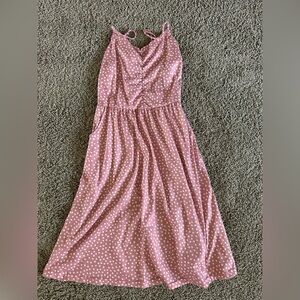 Pink Polka Dot Midi Dress